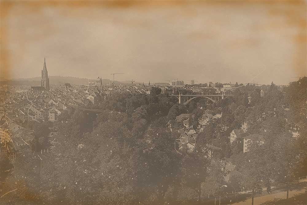Altstadt von Bern und Kornhausbrücke im Vintage-Look